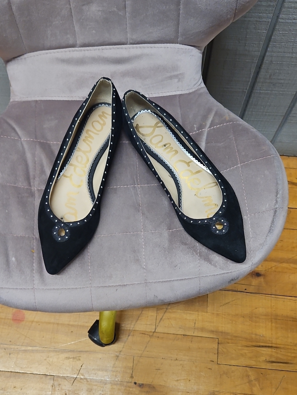 Sam Edelman Black Pointed Toe Studded Ballet Flats